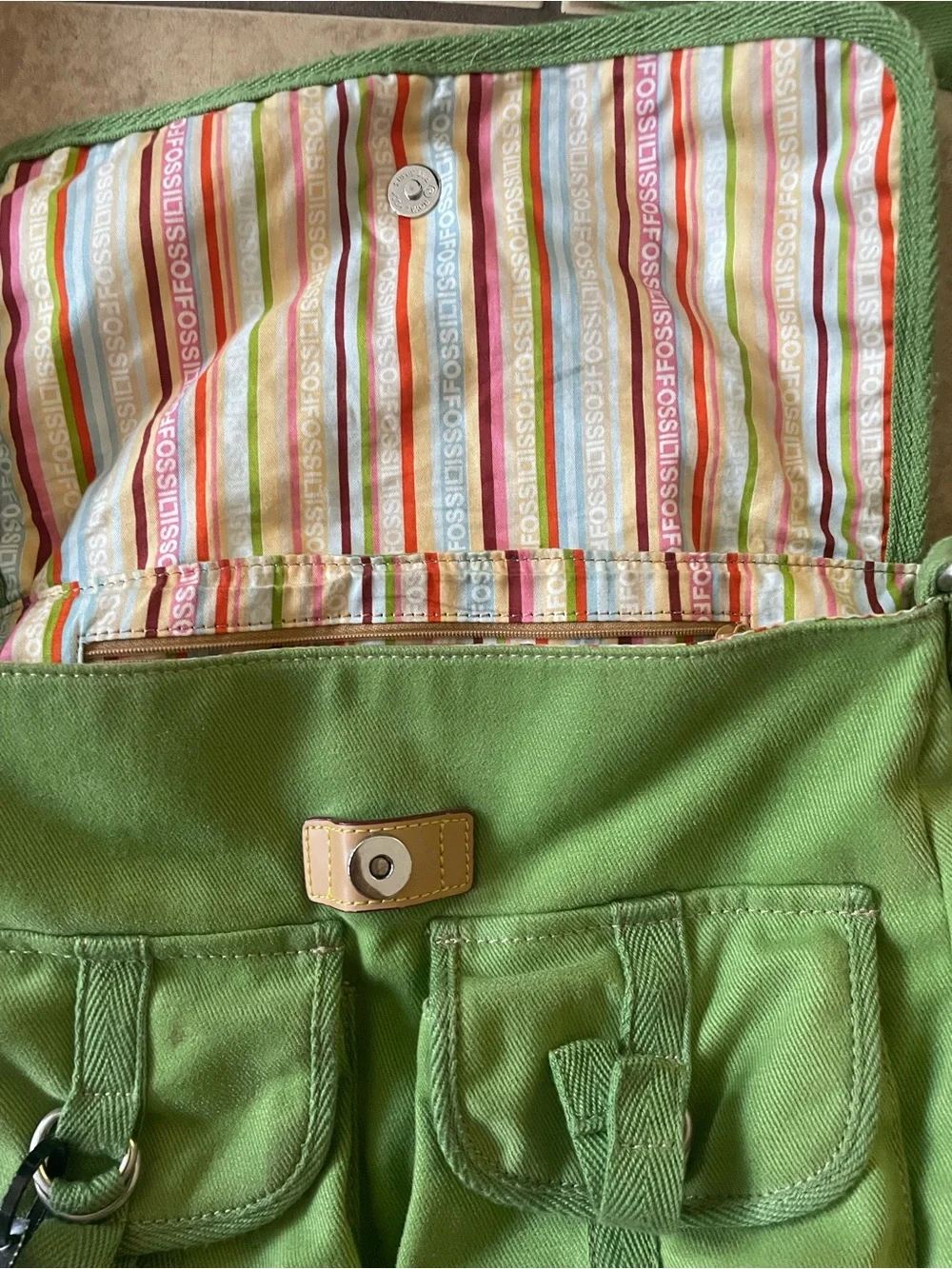 Fossil Green Canvas Crossbody Messenger Bag